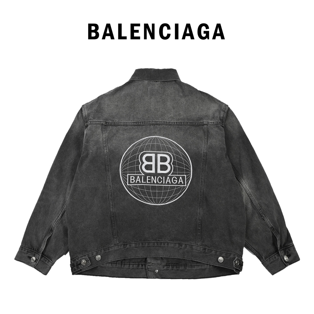 Balenciaga#巴黎世家22Fw 刺绣地球牛仔外套