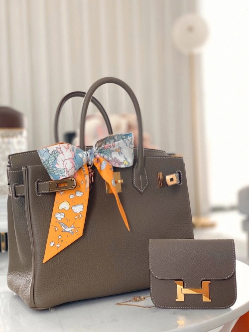 Hermès Birkin 30cm Étoupe Togo Leather Handbag with Twilly Scarf 1 Hermès Birkin 30cm Étoupe Togo Leather Handbag with Twilly Scarf