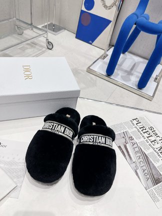 Dior Shoes Half Slippers Rubber Wool
