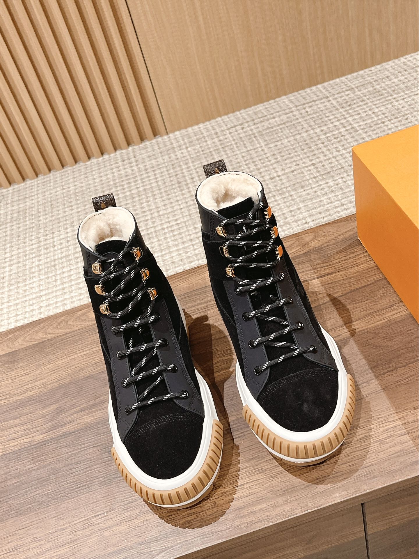 Online From China
 Louis Vuitton Shoes Sneakers Genuine Leather TPU Wool Winter Collection High Tops