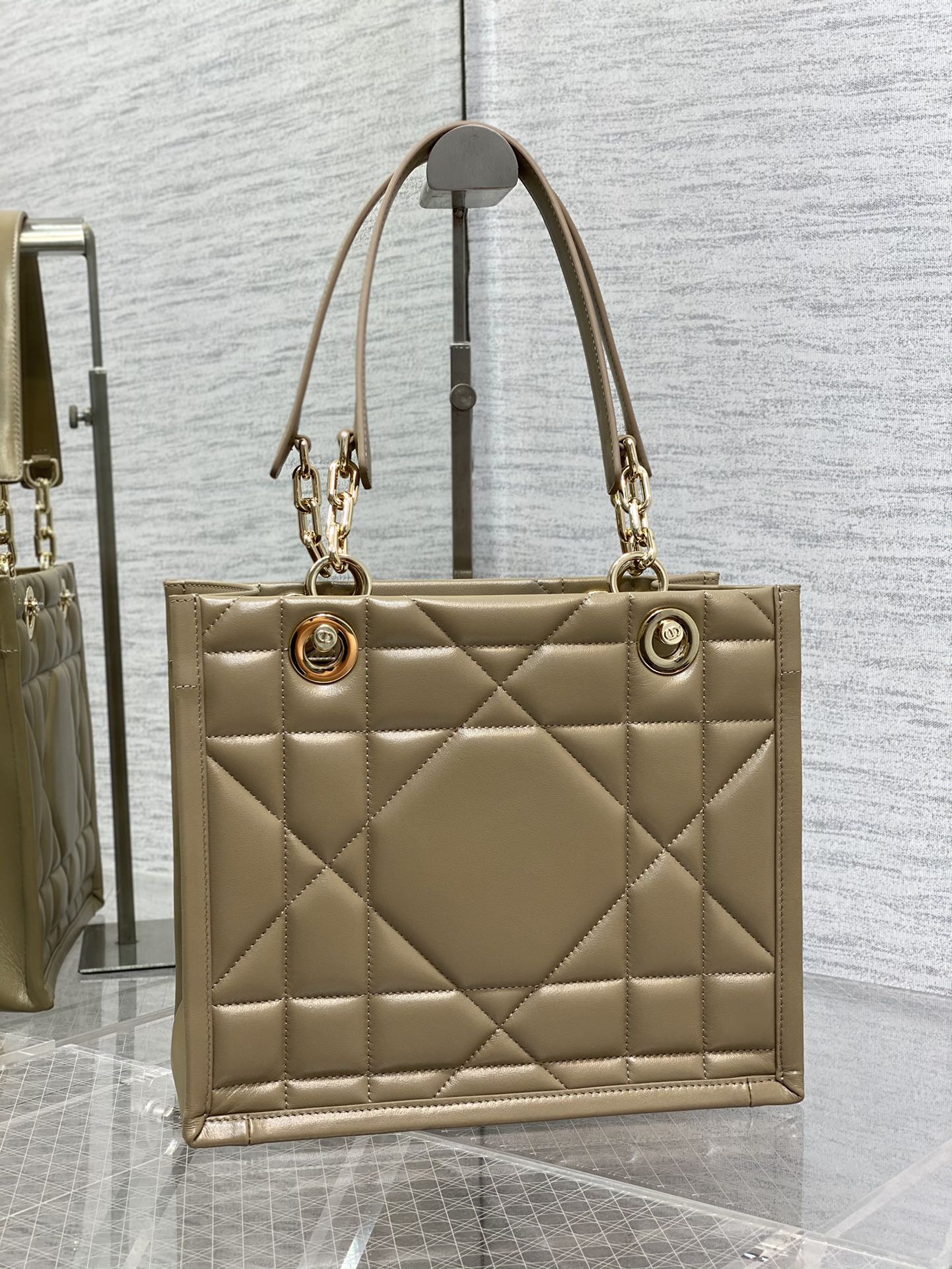 Dior Essential Small Leather Tote Quilted Chain Handbag
