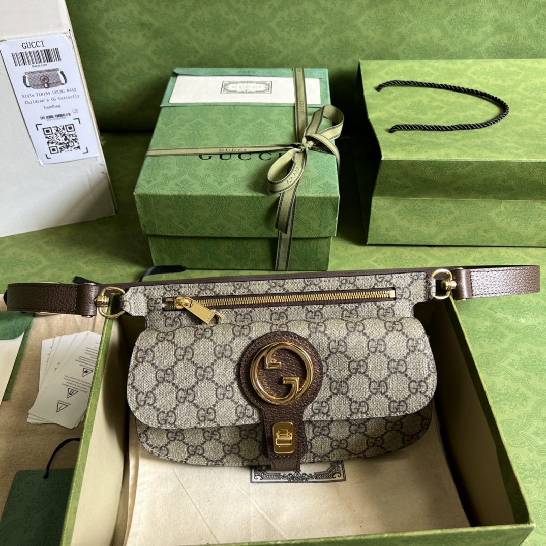 Gucci GG Supreme Tassen Heuptasje Beige Bruin Goud Canvas Katoen PVC