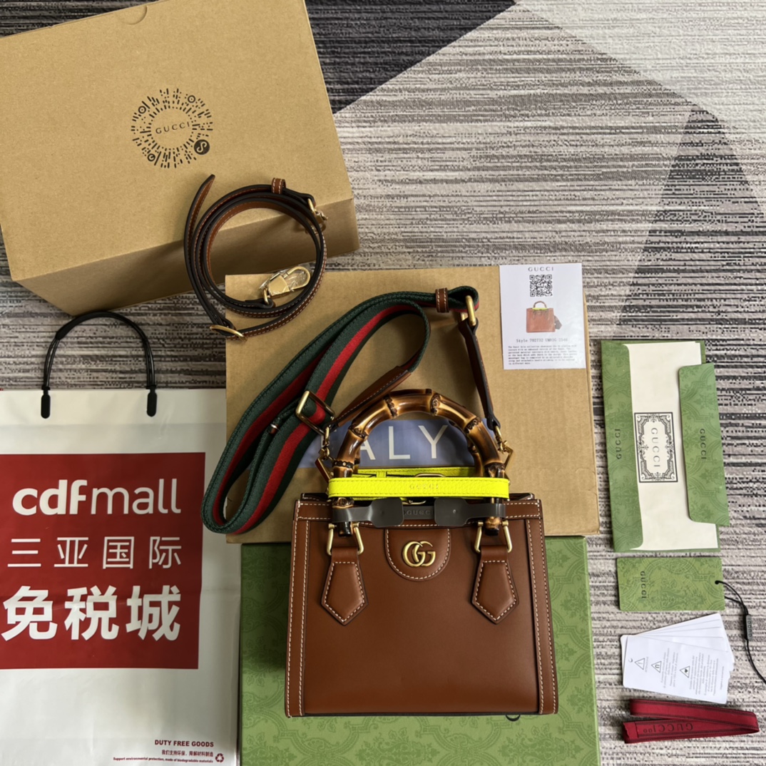 GUCCI Bamboo Handbag Double Strap Small Original Leather