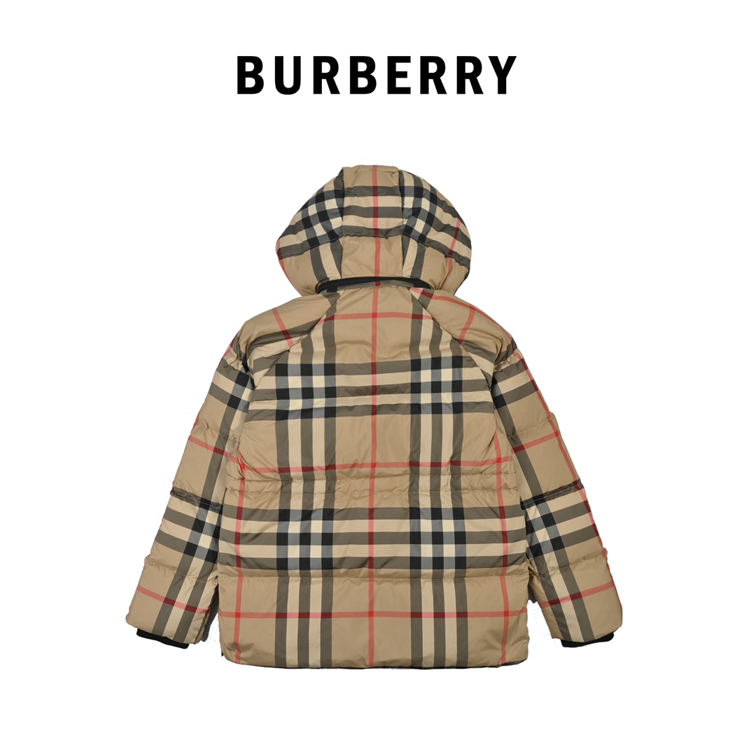 Burberry巴宝莉 21Fw 格子大口袋立领连帽羽绒服