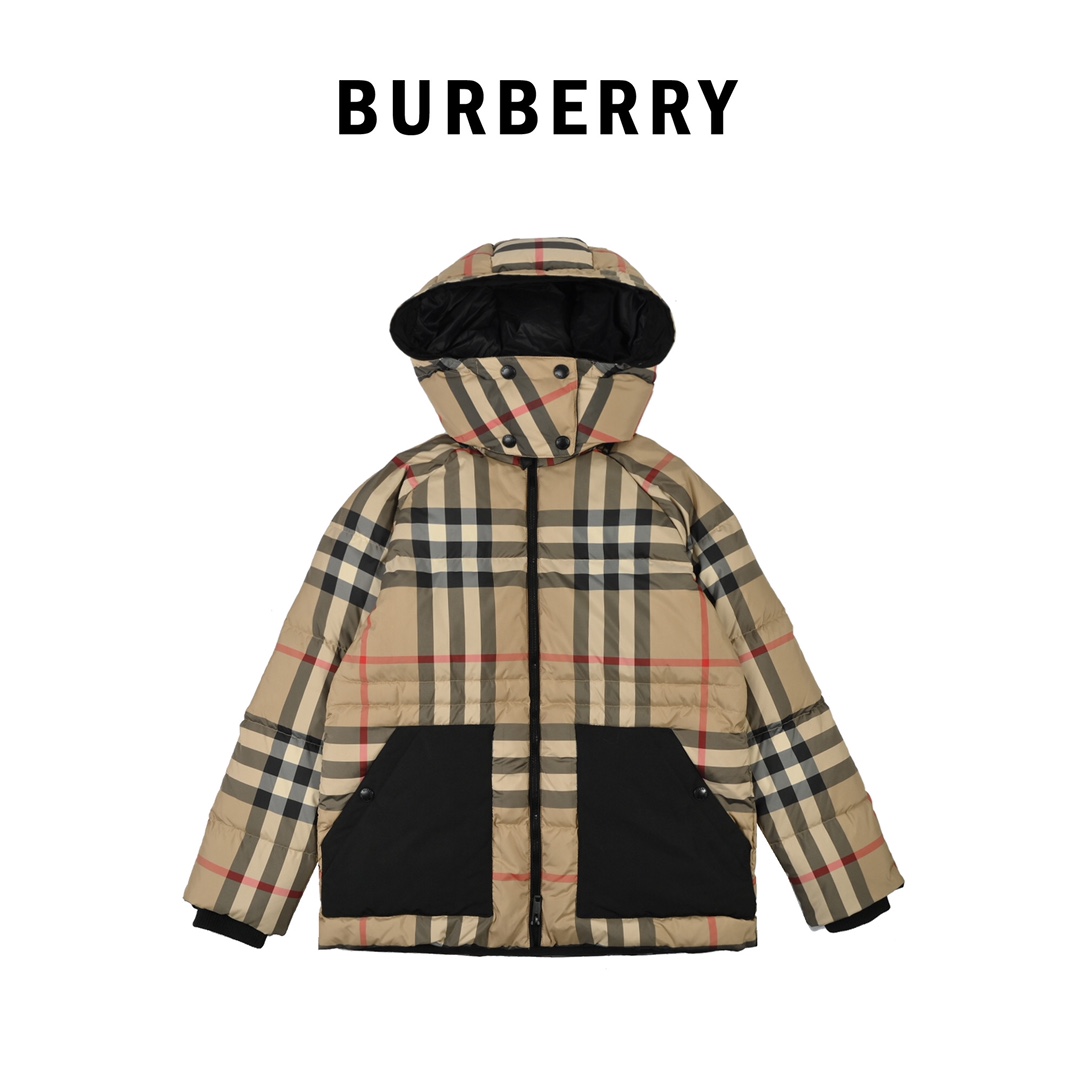 Burberry巴宝莉 21Fw 格子大口袋立领连帽羽绒服