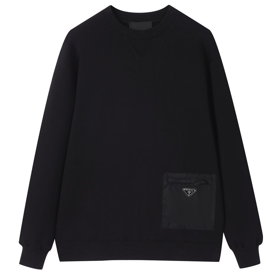 PRAD* 2024AW nueva sudadera de cuello redondo de otoño e invierno. Bolsillos con cremallera de tela tejida empalmada, c…