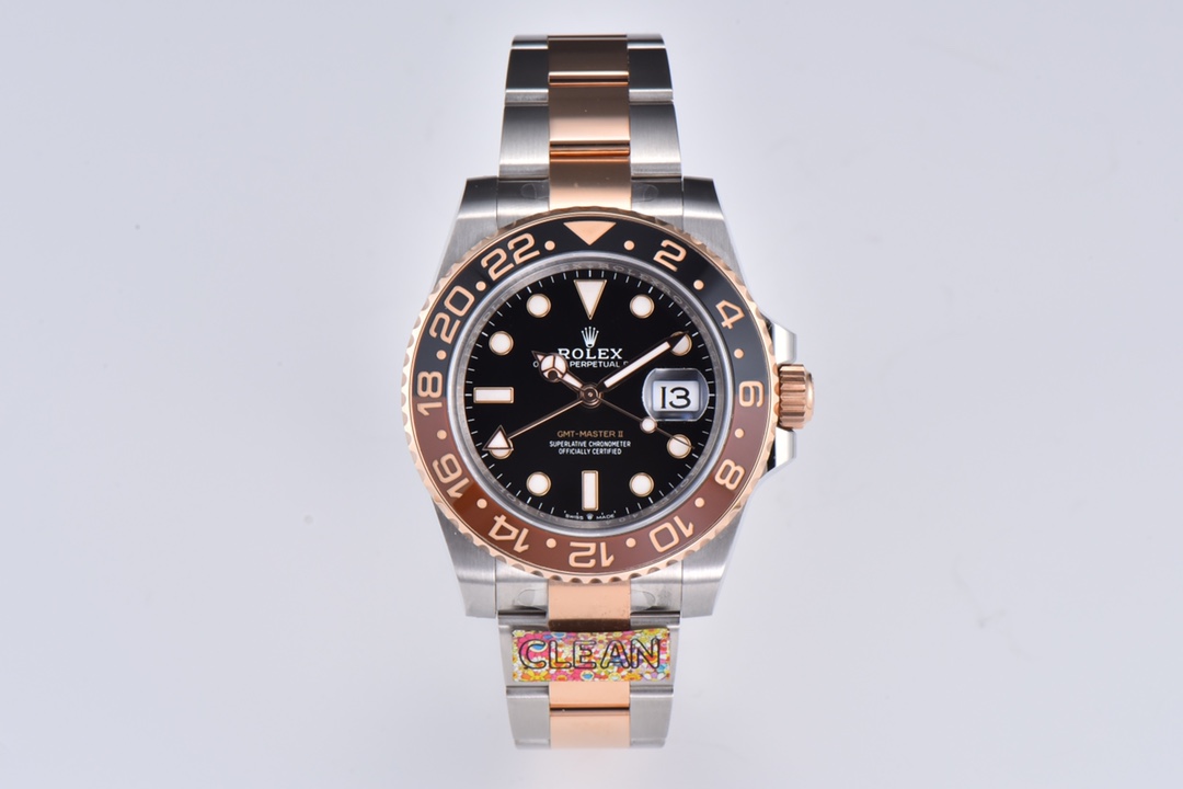 Rolex Gmt Master Relógio Preto Castanho Rose Ouro Rosa Splicing