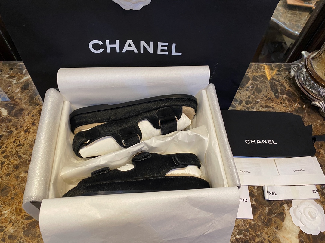 Chanel Shoes Sandals Black Horsehair