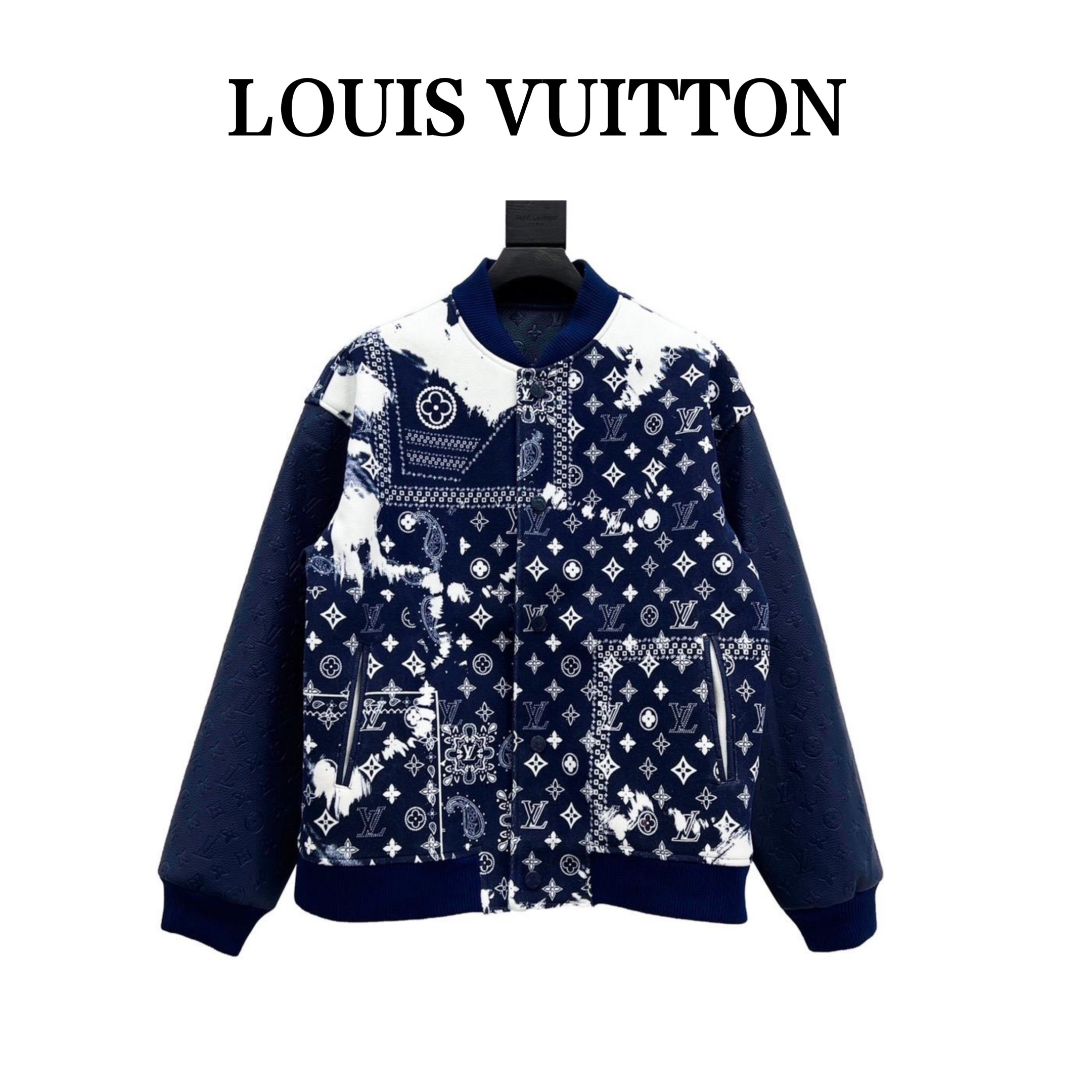 Louis Vutton路易威登 22FW腰果花皮袖拼接棒球服