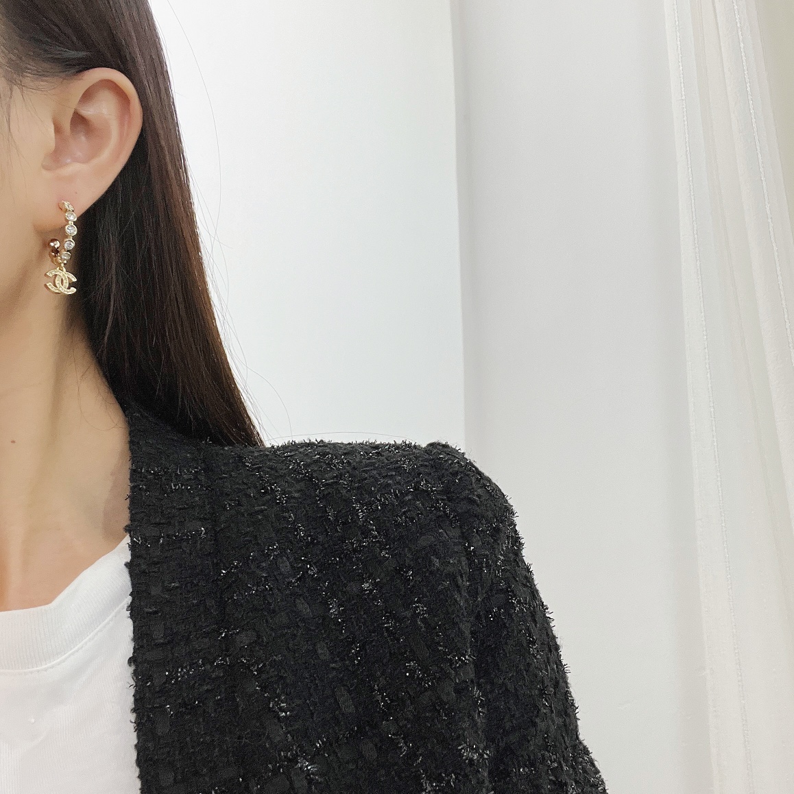 新款☑️CHANEL香奈儿c2双c满钻耳钉耳环