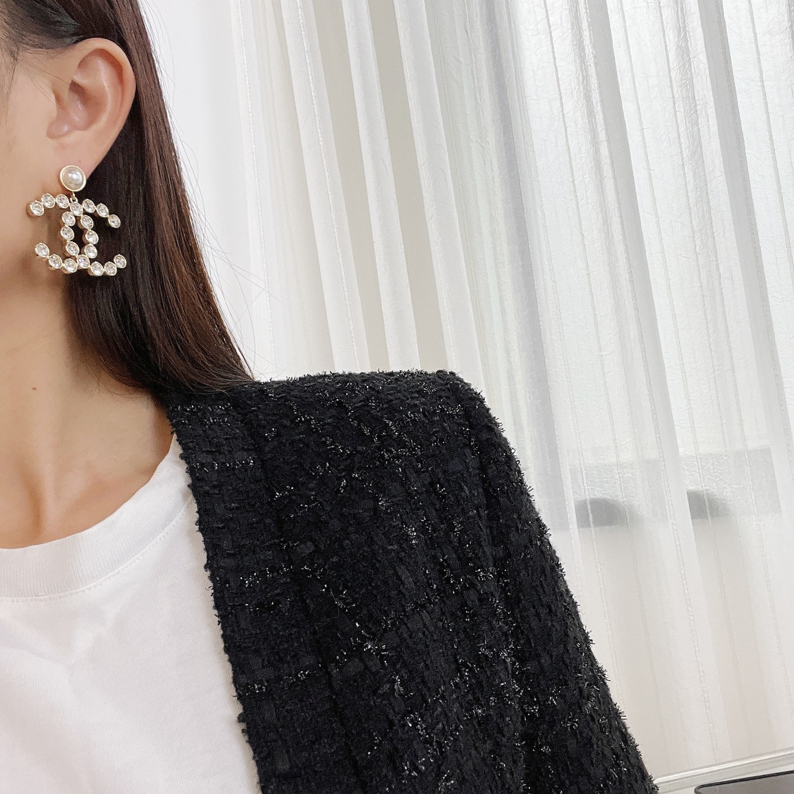 新款☑️CHANEL香奈儿c2双c满钻耳钉耳环
