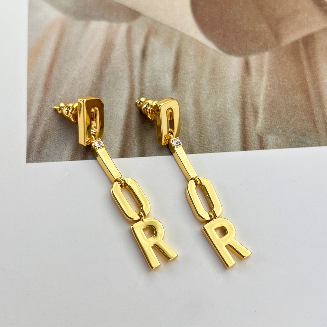 新款☑️DIOR迪奥金色字母流苏耳钉耳环