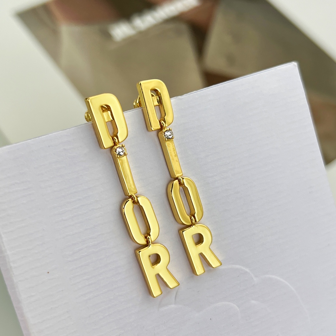 新款☑️DIOR迪奥金色字母流苏耳钉耳环