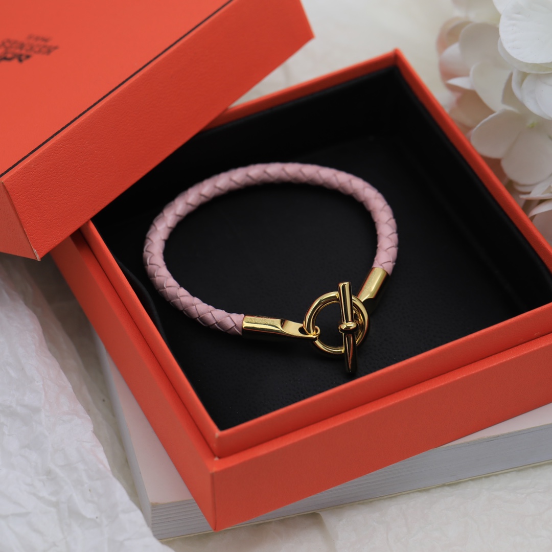 Hermes Joyas Pulsera Rosa Cuero de vaca Dermis