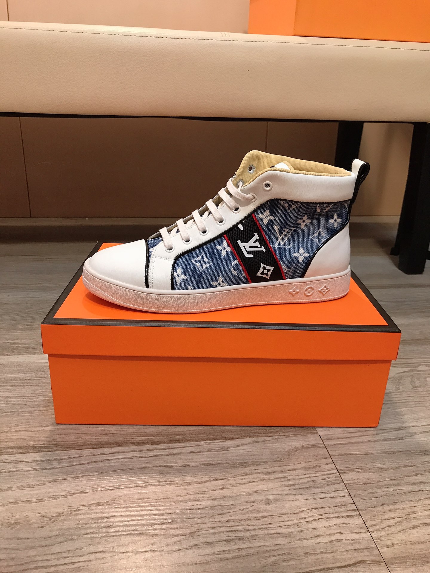 Louis Vuitton Casual Shoes Printing Men Cowhide Genuine Leather High Tops