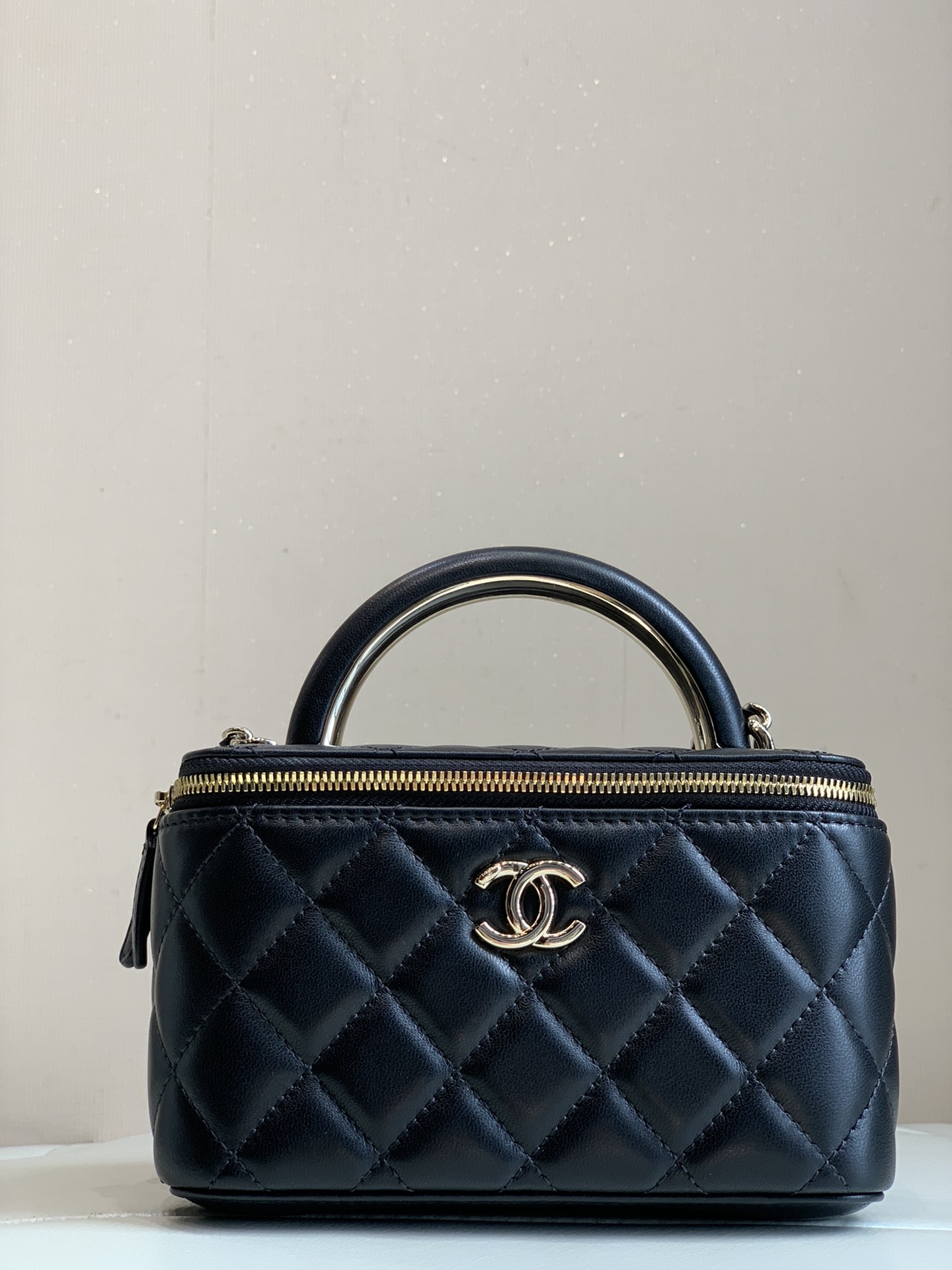 CHANEL nieuwe handgreep box bag, ruitpatroon lamsleer, stevige vorm, lippenstiftvak, Italiaans kanaal, origineel leer - topkwaliteit