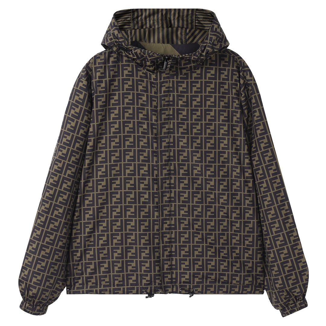 FENDI*2024AW nueva chaqueta de entretiempo reversible de otoño/invierno, frente con monograma clásico, reverso con dise…