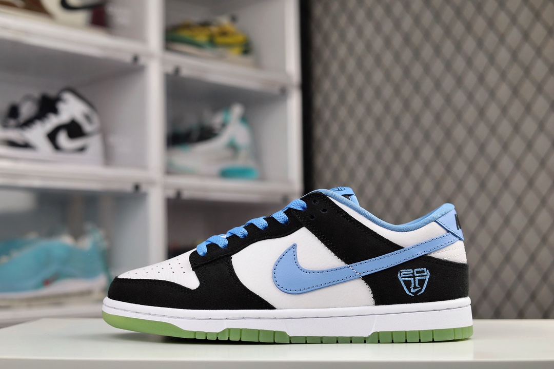 H5 升级版男鞋真标半码制升级2022全新窄楦纸版采用荔枝纹头层皮组合翻毛皮鞋面材质鞋垫嵌EVA缓震物料及背胶外置耐磨橡胶大底NBA著名球星·马努·吉诺比利\/Manu Ginbili限定配色，耐克Nike SB Dunk Low”Qk Manu Ginbili”扣篮系列低帮休闲运动滑板板鞋“黑白北卡蓝吉诺比利”