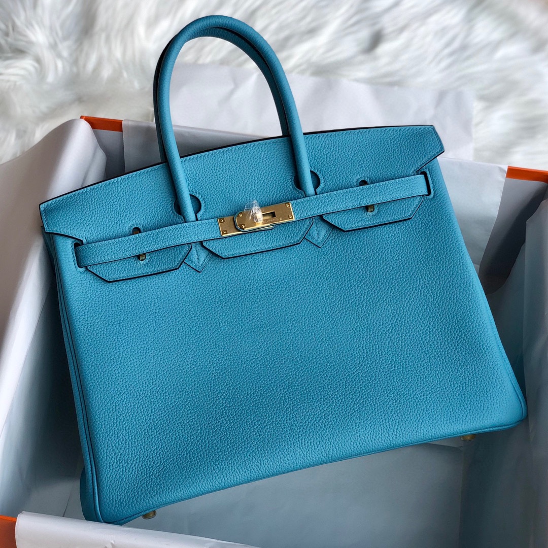 Hermes Birkin Bags Handbags Blue Gold Hardware