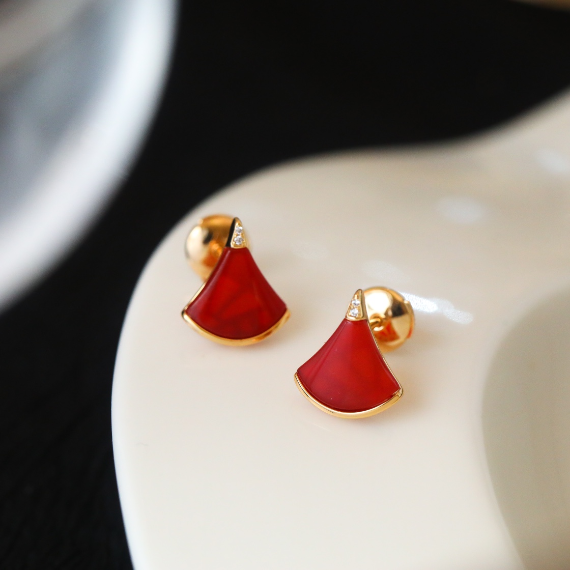 Bvlgari Boucles d'oreilles rouge éventail doré