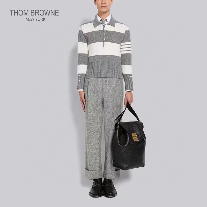 ThomBrowneTom Brown 22FwPolo neck striped knit sweater upper body effect