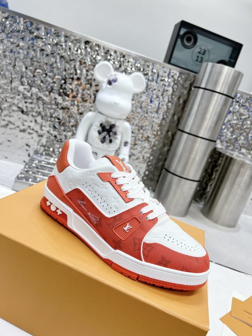 Louis Vuitton Trainer Sneaker: Retro Basketball Style in Orange and White 1 Louis Vuitton Trainer Sneaker: Retro Basketball Style in Orange and White
