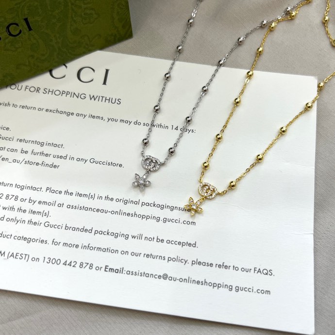 NO:553452,Gucci Gucci 925 sterling silver double G floral 18k white gold diamond necklace size 42cm, Gucci necklace, gucci, gucci, necklace, pure silver19860909Gucci古驰925纯银双G花卉18k白金钻石项链 尺寸42cm,古驰项链,gucci,gucci,necklace,pure silver,Jewelry