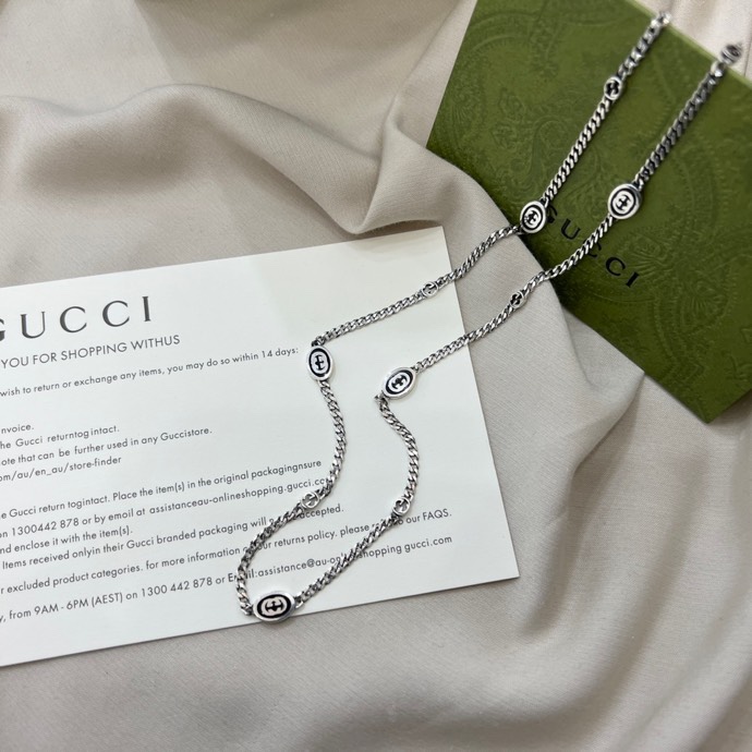 NO:104189,Gucci 925 sterling silver interlocking double G narrow version enamel necklace size 50cm, Gucci necklace, gucci, gucci, necklace, pure silver19860909Gucci古驰925纯银互扣式双G窄版珐琅项链 尺寸50cm,古驰项链,gucci,gucci,necklace,pure silver,Jewelry