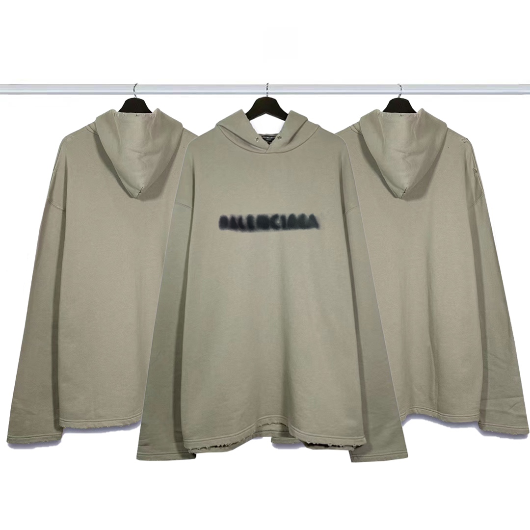 Balenciaga Clothing Hoodies Grey Printing Cotton Hooded Top