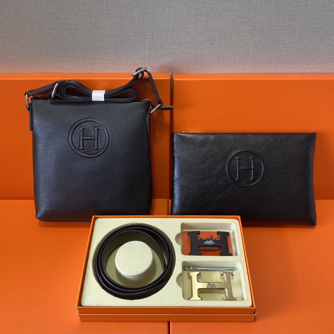 J0 Hermes 爱玛仕  头层皮质组合礼盒包装腰带俩款包包超级组合 公文包包是很实用的选择.手提包日常是非常适合的. 双扣皮带：头层皮质带身搭配3.8cm广州原版扣头 尺寸爱马仕斜挎包：长20cm宽4cm高22cm\r  爱马仕手提包：长25cm宽2cm高16cm