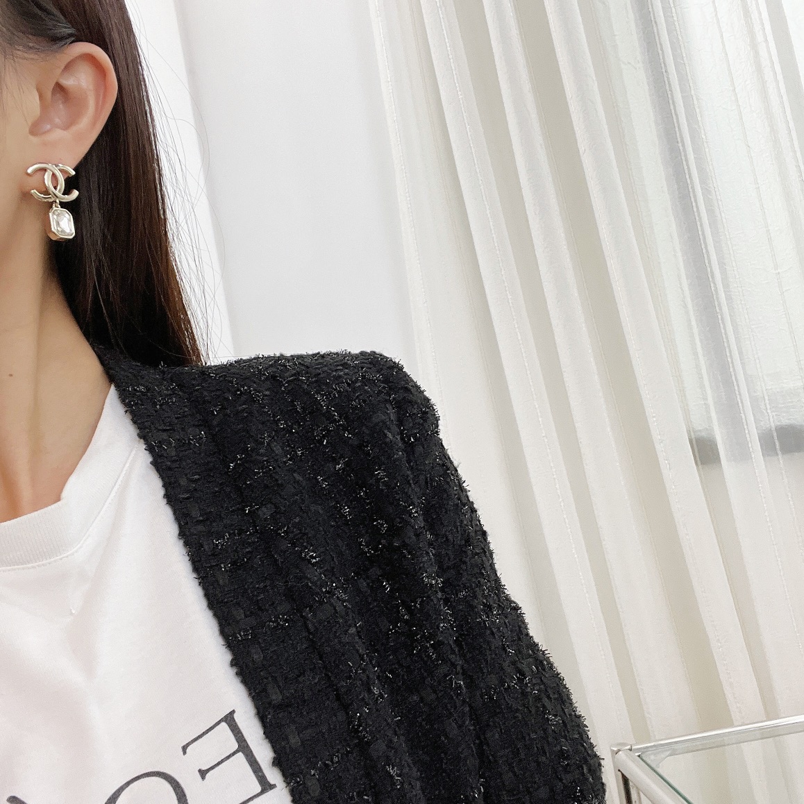 新款☑️CHANEL香奈儿双c方钻耳钉耳环