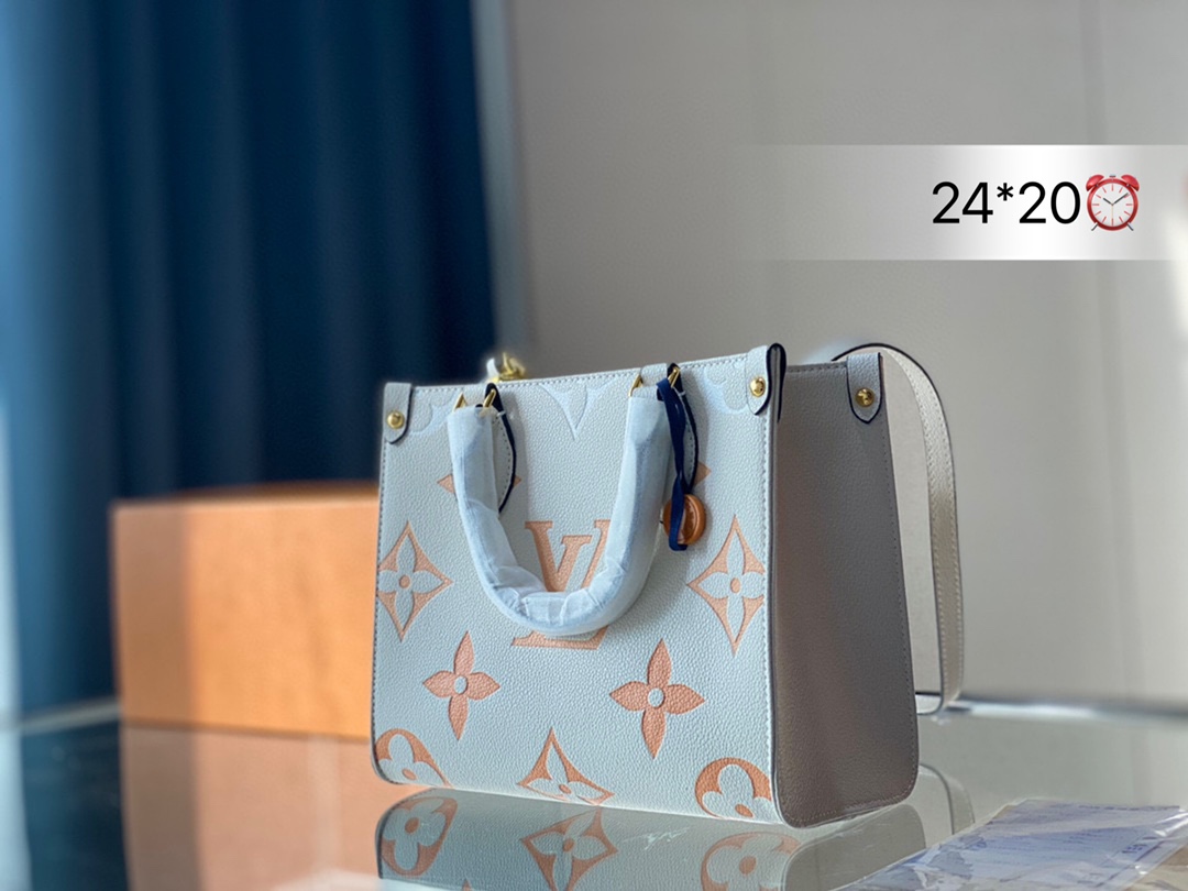 K0  整个包都是牛皮 品质 ONTHEGO小号手袋 尺寸24*20 搜索  Louis Vuitton 路易威登 LV  onthego购物袋
