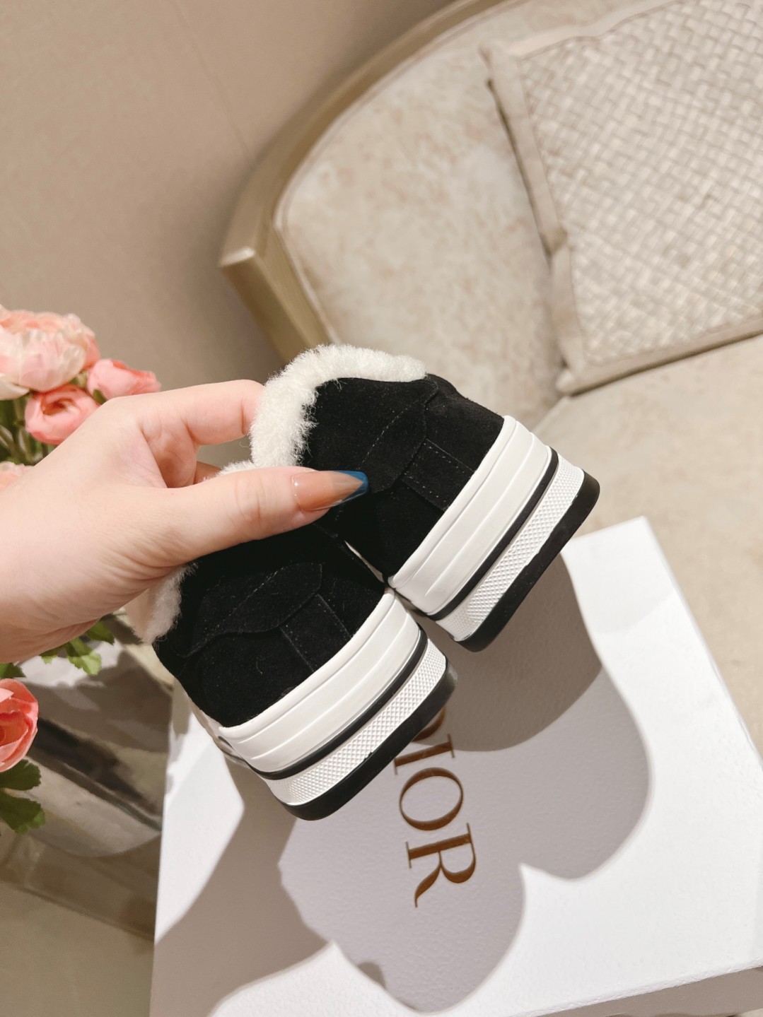 Dior Casual Shoes Apricot Color Black Brown Grey Frosted Genuine Leather Wool Winter Collection Fashion Low Tops