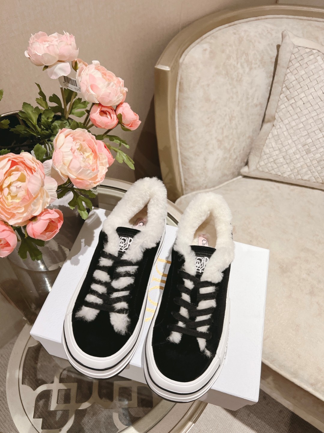 Dior Casual Shoes Apricot Color Black Brown Grey Frosted Genuine Leather Wool Winter Collection Fashion Low Tops