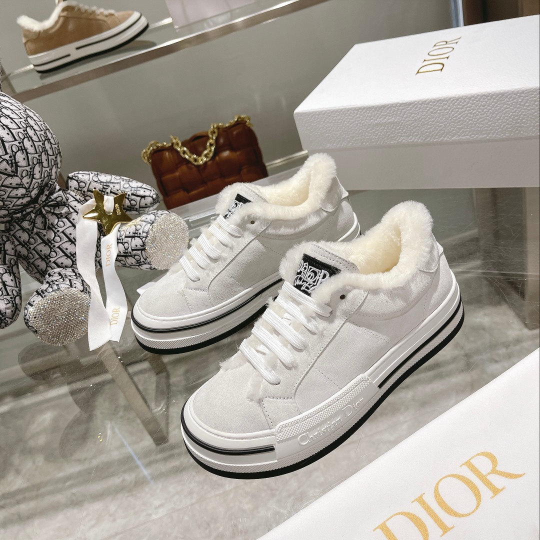 Dior Shoes Sneakers White Openwork Cowhide TPU Wool Fashion Casual