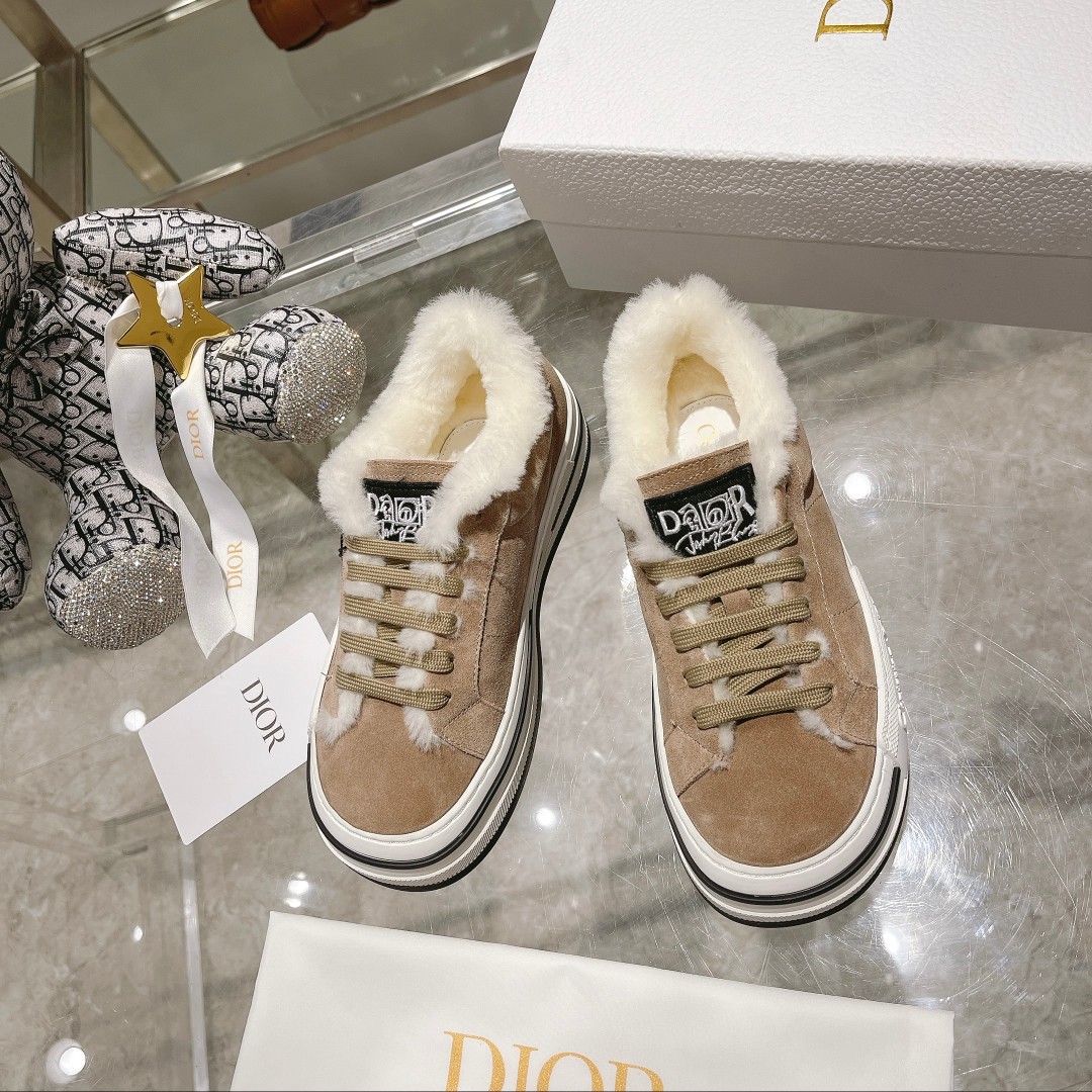 Dior Shoes Sneakers White Openwork Cowhide TPU Wool Fashion Casual