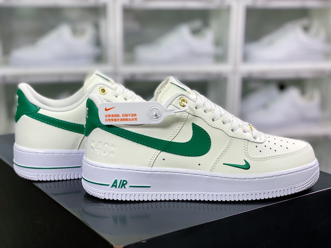 200  Air Force 1 Low”空军一号低帮经典百搭休闲运动板鞋“米白绿双勾金扣”DQ7582-101