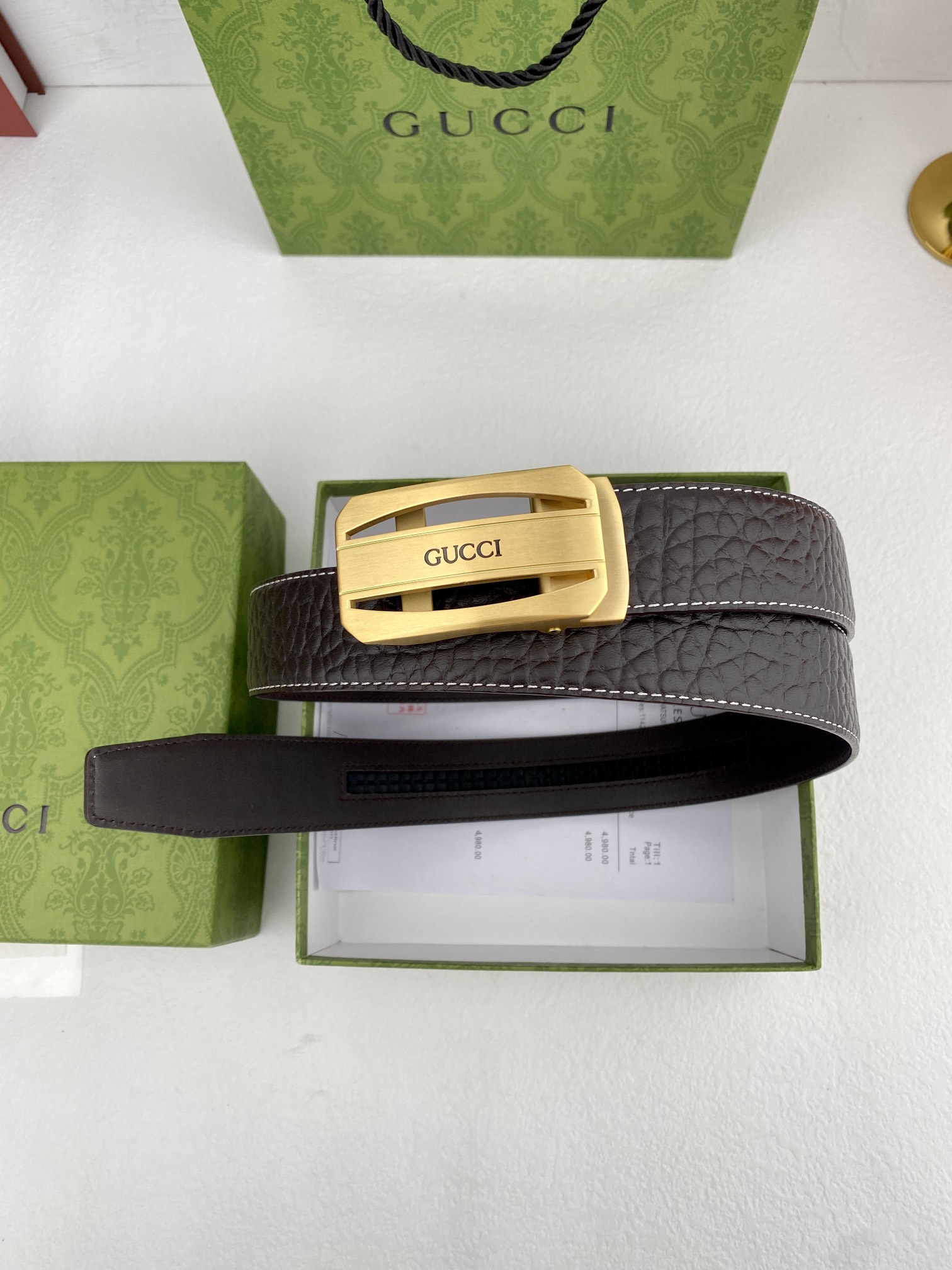 Gucci进口原版头层牛皮宽3.5C