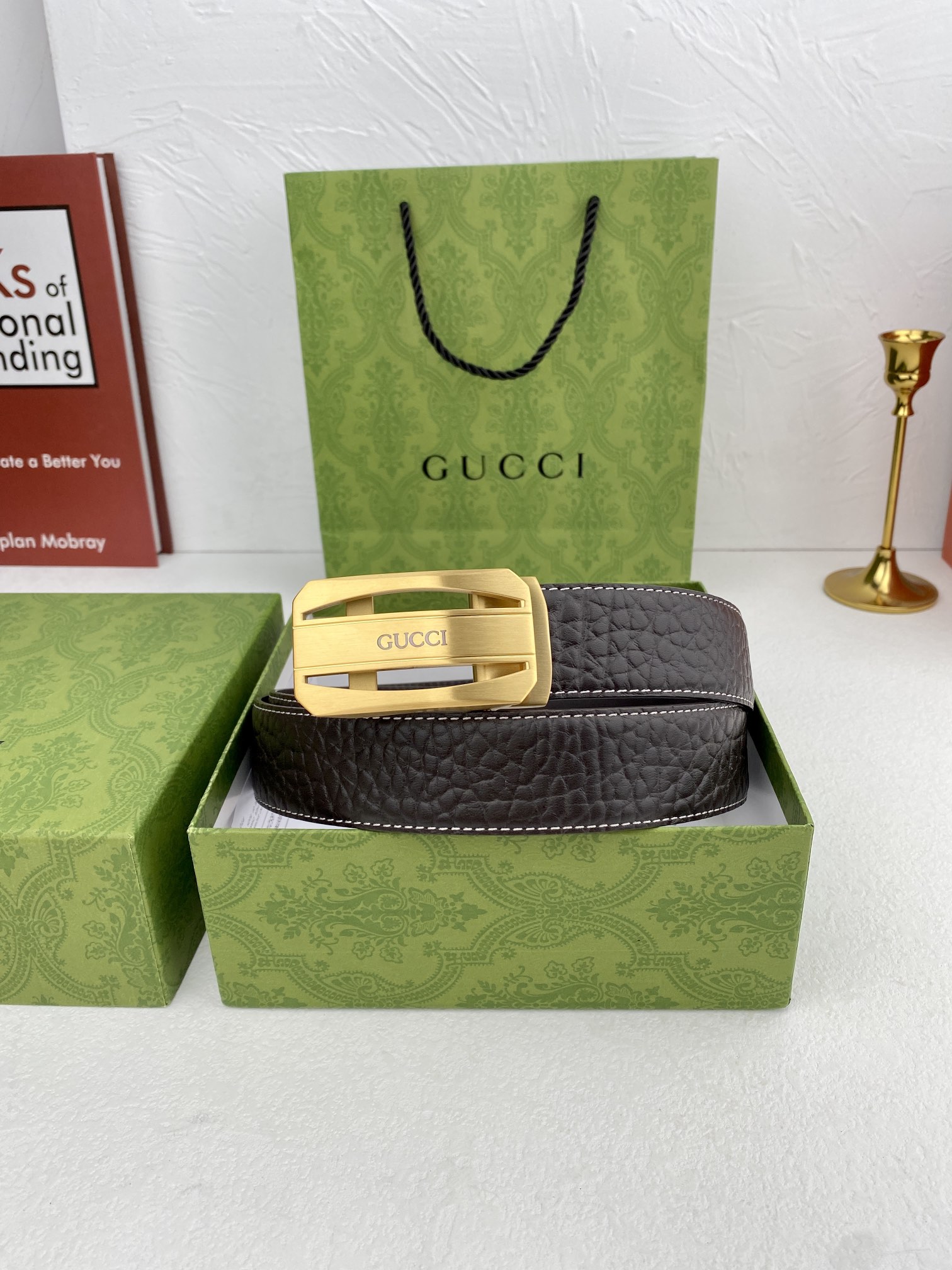 Gucci进口原版头层牛皮宽3.5C