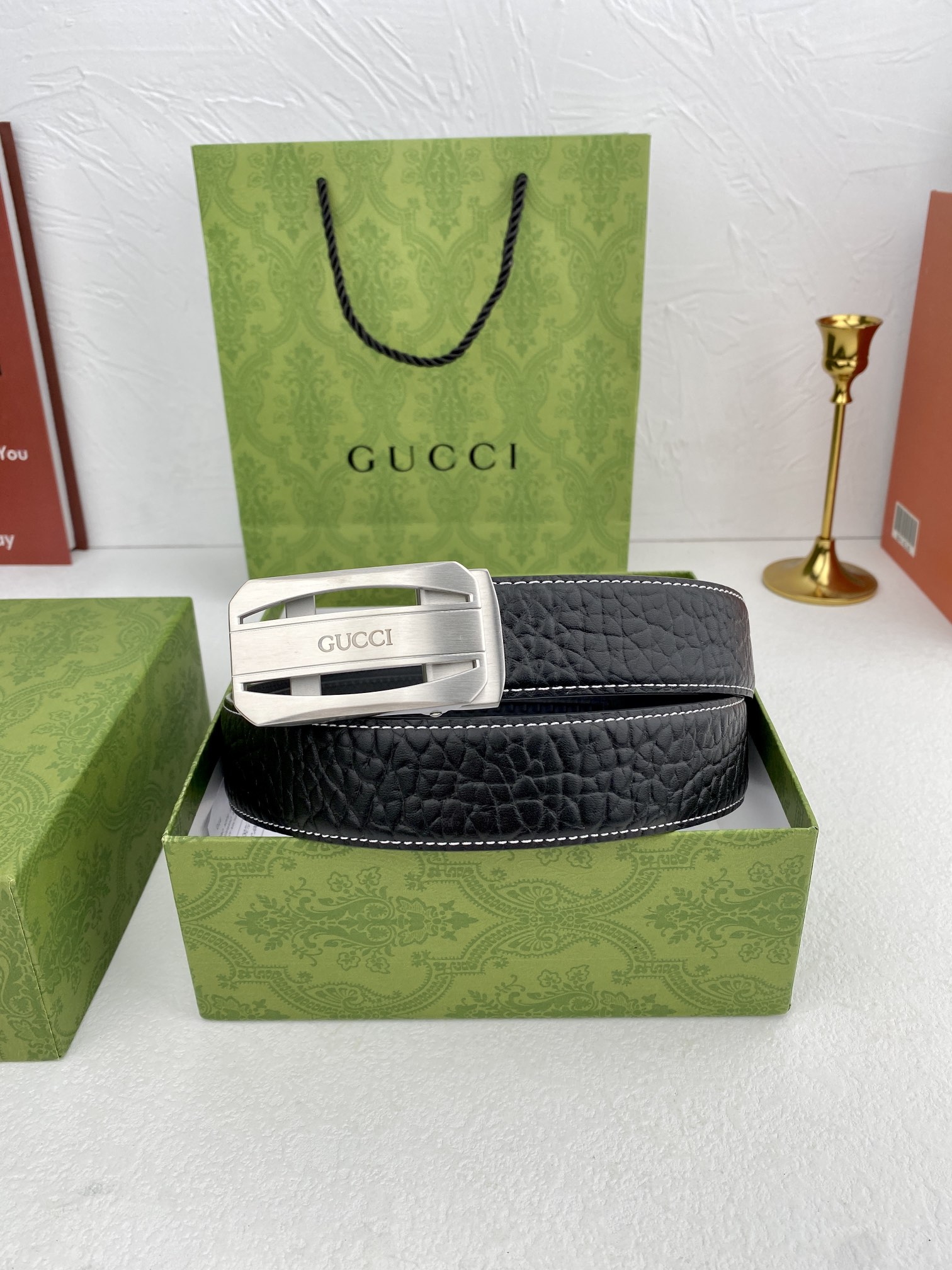 Gucci进口原版头层牛皮宽3.5C