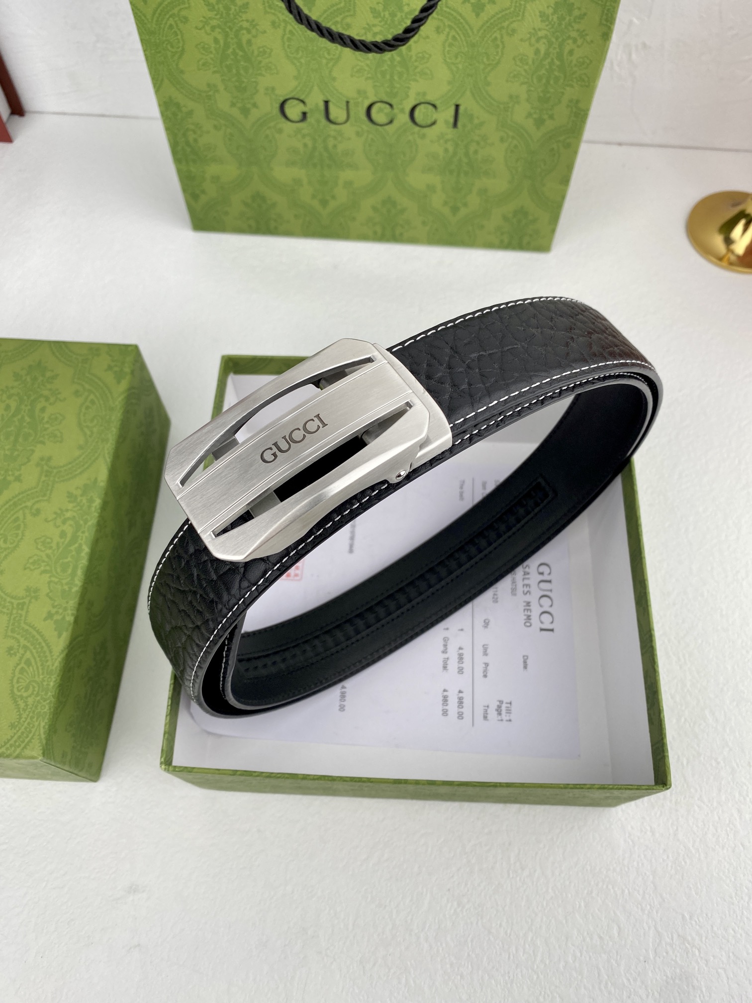 Gucci进口原版头层牛皮宽3.5C