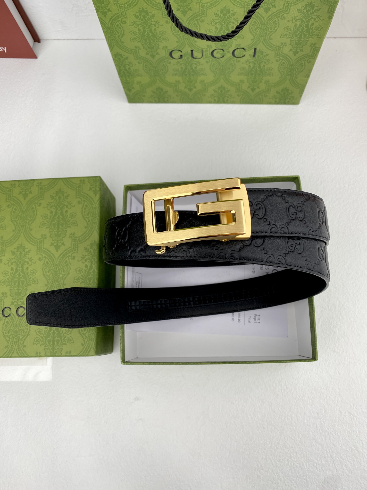 Gucci进口原版头层牛皮宽3.5C