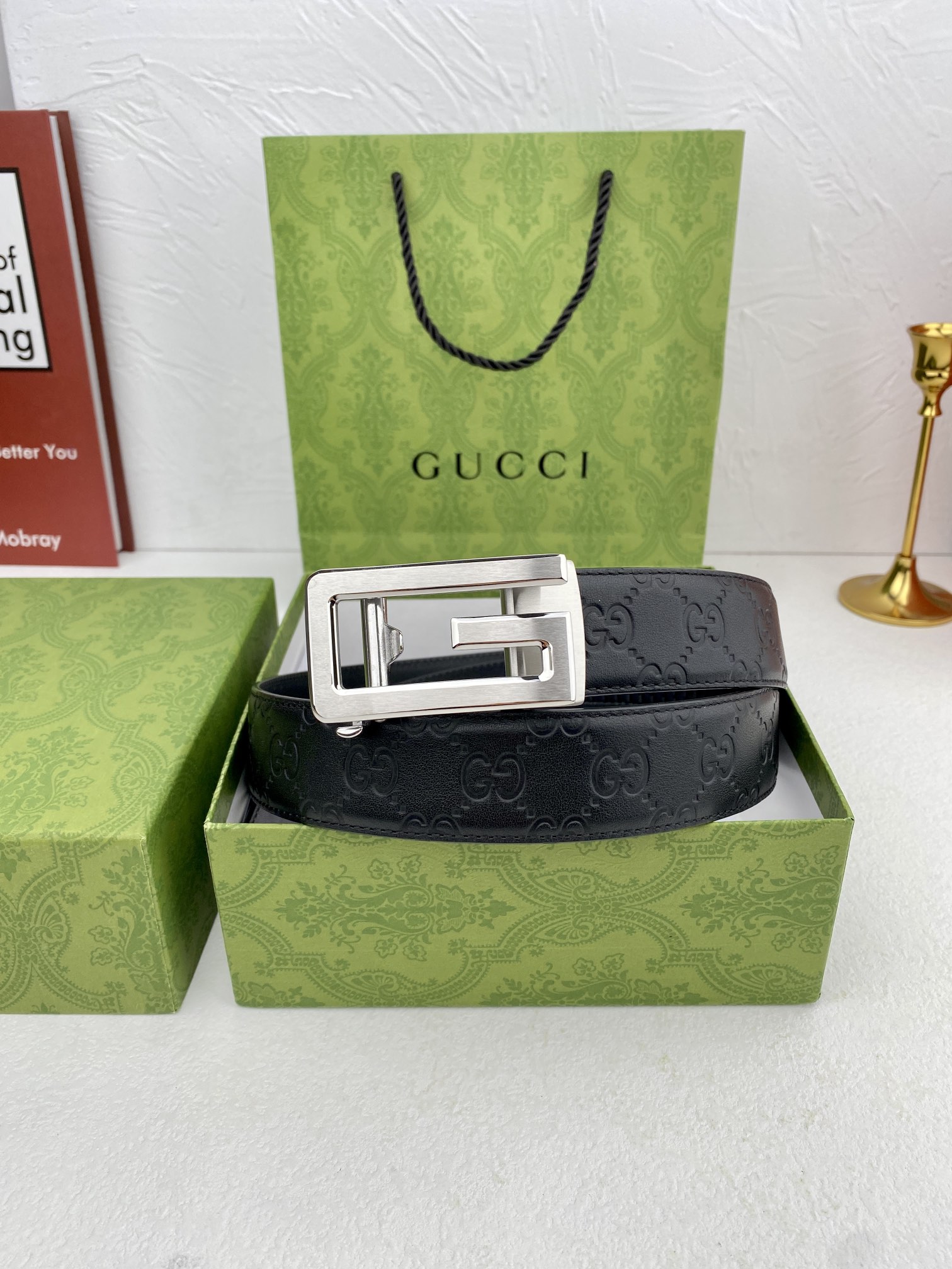 Gucci进口原版头层牛皮宽3.5C
