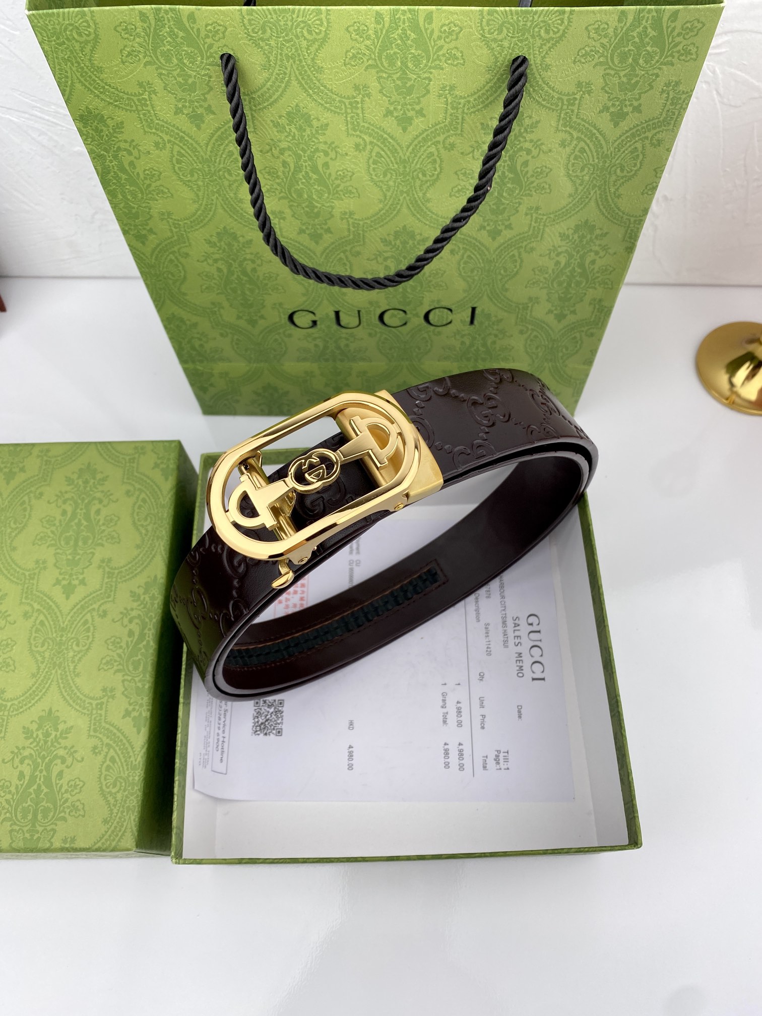 Gucci进口原版头层牛皮宽3.5C