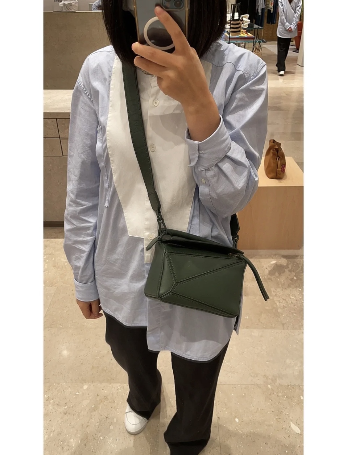 LOEWE罗意威 Mini Puzzle 18CM bag 几何包 0338绿色/绿扣