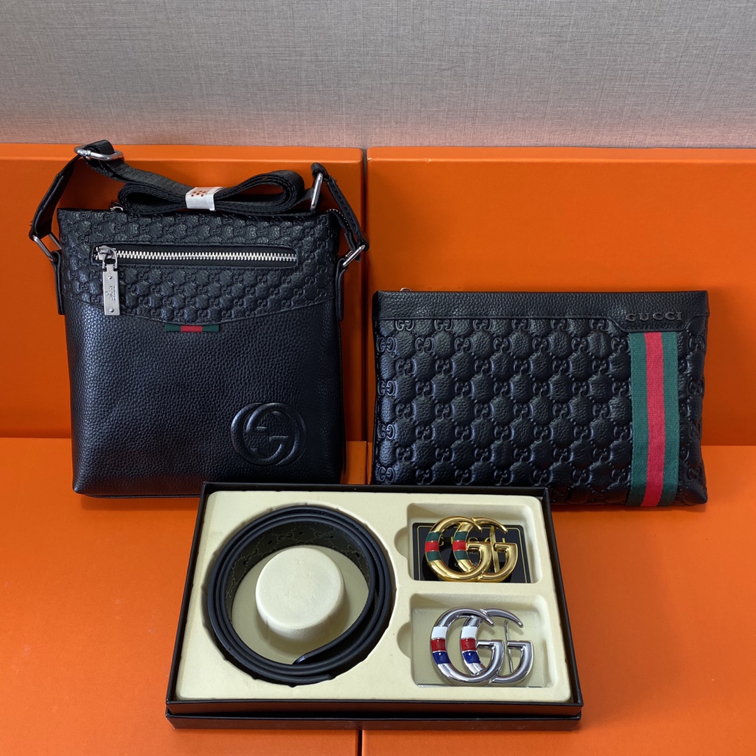 J0 古驰Gucci 头层皮质组合礼盒包装腰带俩款包包超级组合 公文包包是很实用的选择.手提包日常是非常适合的. 双扣皮带：头层皮质带身搭配3.8cm广州原版扣头 尺寸古驰斜挎包：长20cm宽4cm高22cm\r  古驰手提包：长26cm宽2cm高16cm