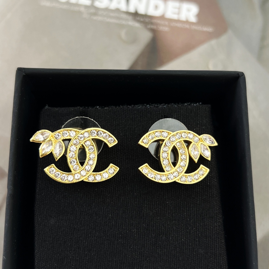 新款☑️CHANEL香奈儿金色双c麦穗耳钉耳环