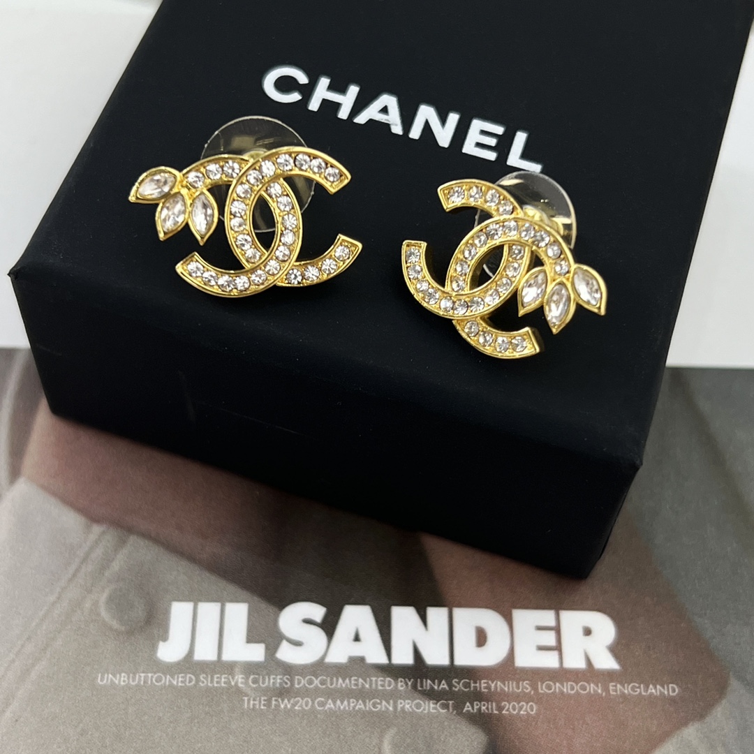 新款☑️CHANEL香奈儿金色双c麦穗耳钉耳环