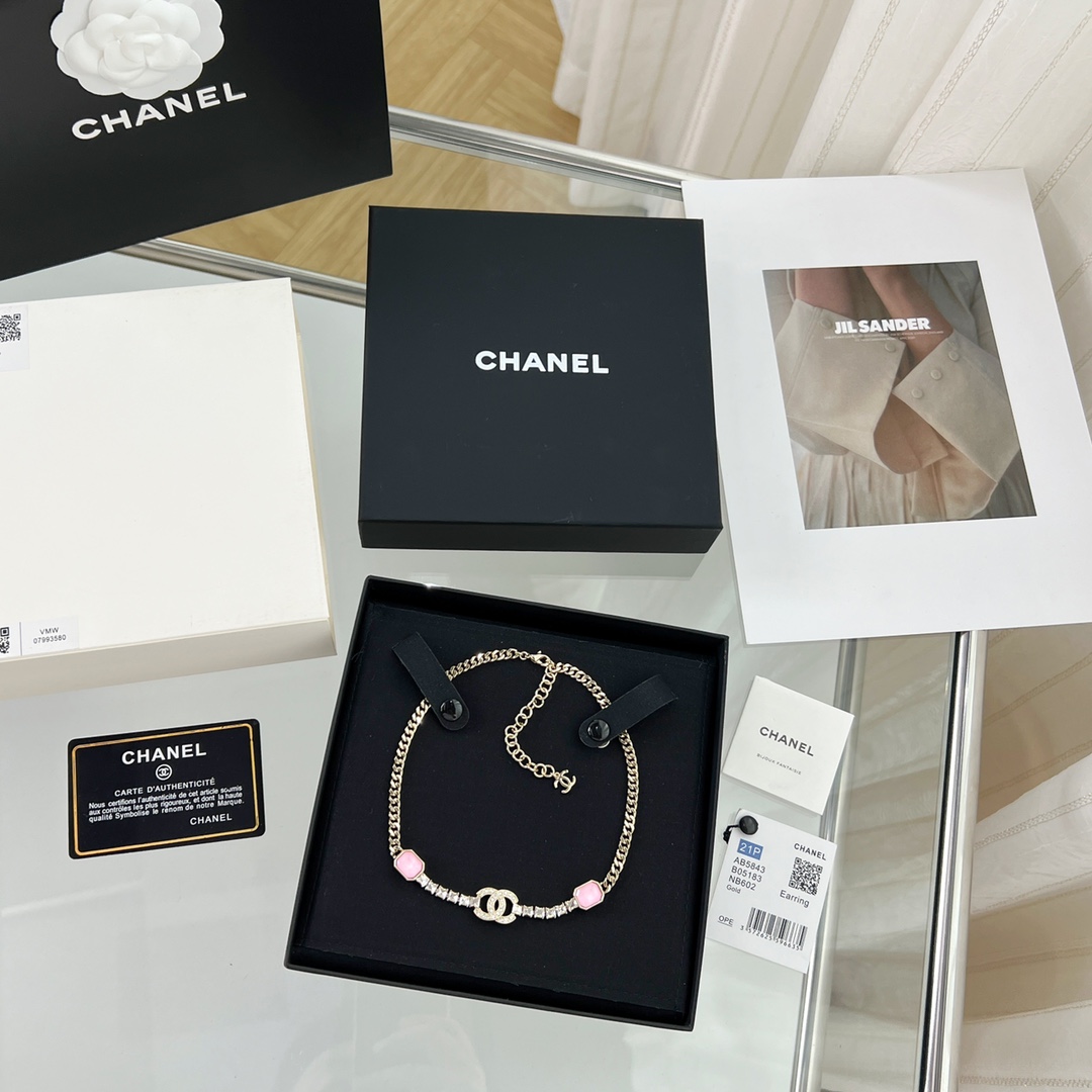 新款☑️CHANEL香奈儿双c粉钻颈链项链