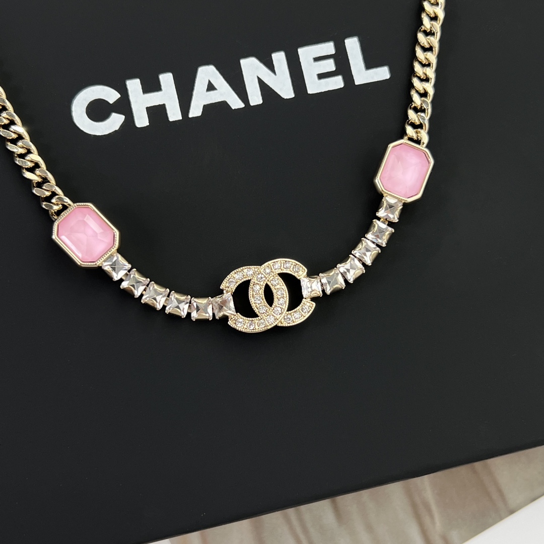 新款☑️CHANEL香奈儿双c粉钻颈链项链